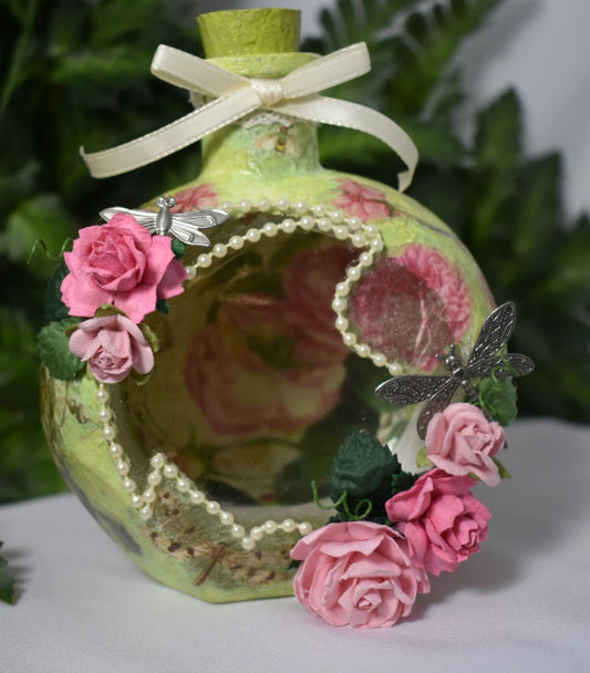 Spring Botanic Decoupage Glass Mixed Media Jar - 7-059