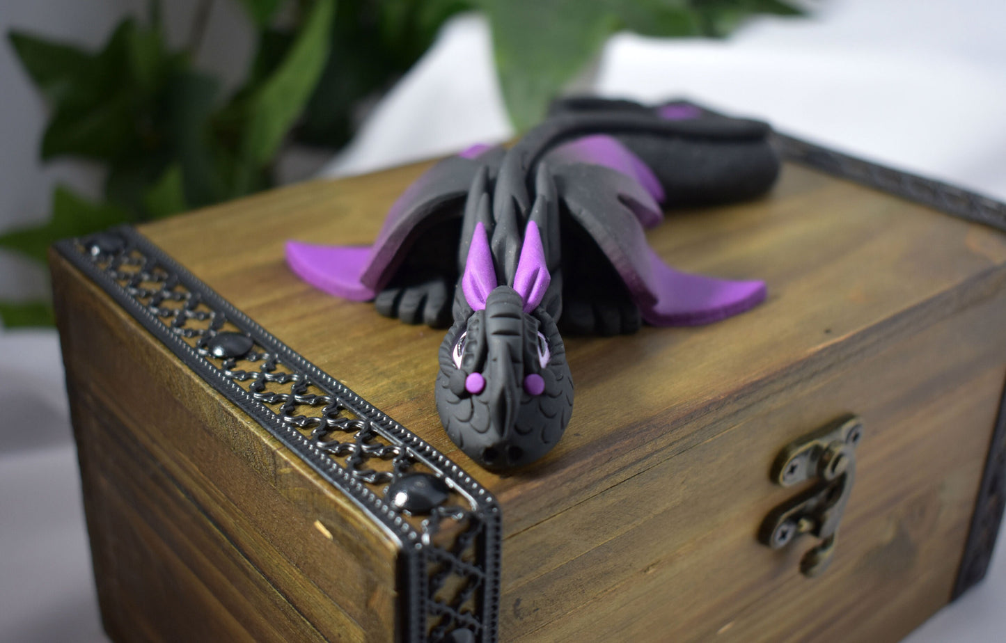 Polymer Clay Black Dragon on Chest - 1-115